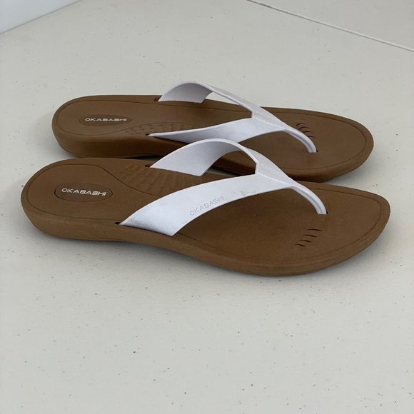 Okabashi Womens ML (US 8-9) Breeze Flip Flops Toffee White Comfortable USA Made - Picture 2 of 8